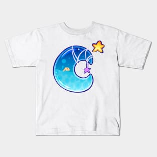 Blue Moon with water and stars Kids T-Shirt